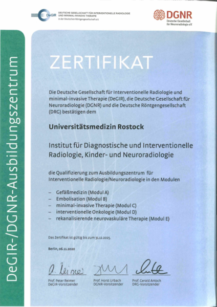 Zertifikat Intervention, Radiologie Unimedizin Rostock
