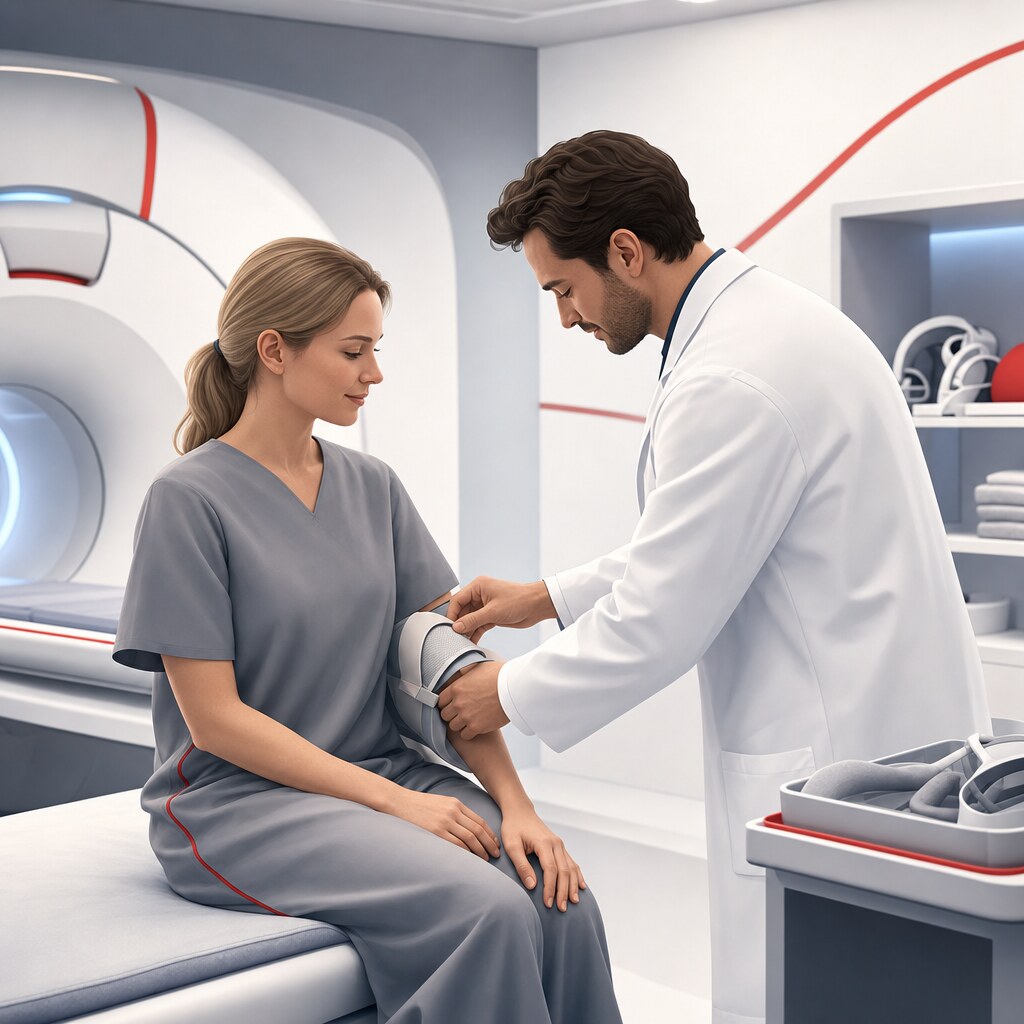 Sitzender Patient bei der Vorbereitung durch einen Arzt